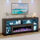 82" Fireplace TV Stand with 50" Electric Fireplace, High Gloss Entertainment Center with 20 Color LED Lights, Modern Highlight TV Console Cabinet for TVs Up to 90" for Living Room