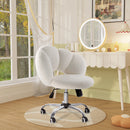 Waleaf Boucle Upholstered Desk Chair Flowers-Shaped Vanity Chair with Wheels for Living Room, Bedroom (White)