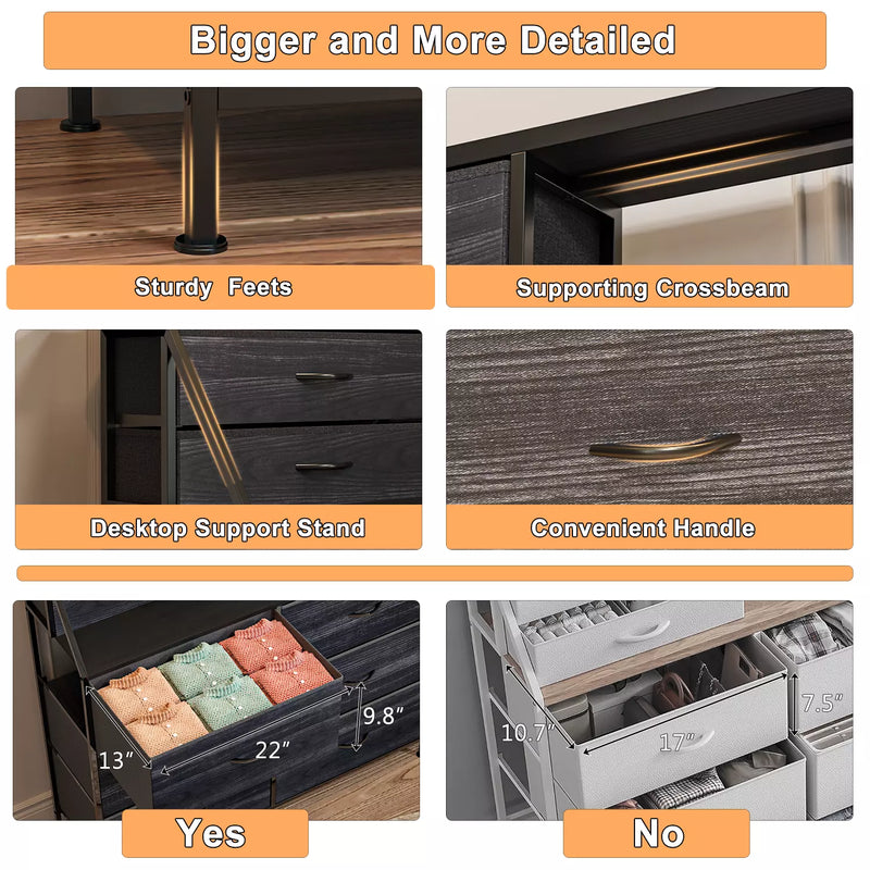 Waleaf 70" Bedroom Dresser with 13 Large Drawers, Long Dressers & Chests of Drawers for Closet