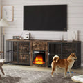 94"Wooden Double Dog Kennels Indoor with Electric Fireplace (18")