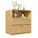 VITESSE Fluted Nightstands with Charging Station, Modern Bed Side Table with 2 Drawers
