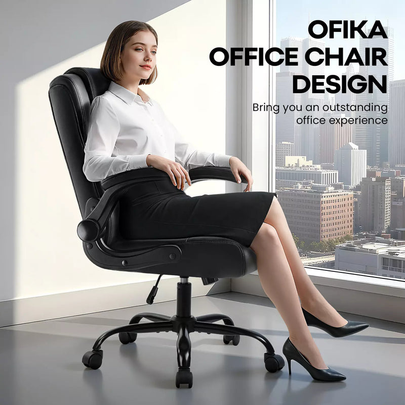 Ofika OFIKA Leather Office Desk Chair,Ergonomic Office Chair with Lumbar Support