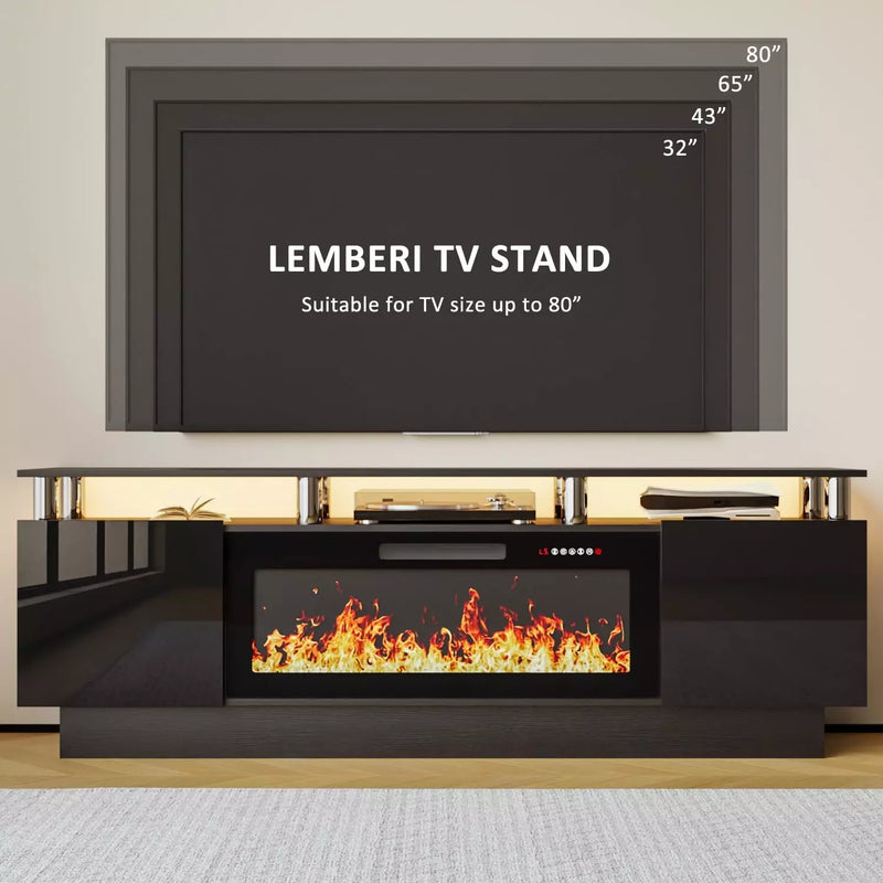 LEMBERI 70 Inches Fireplace TV Stand for TVs up to 80 Inches Console