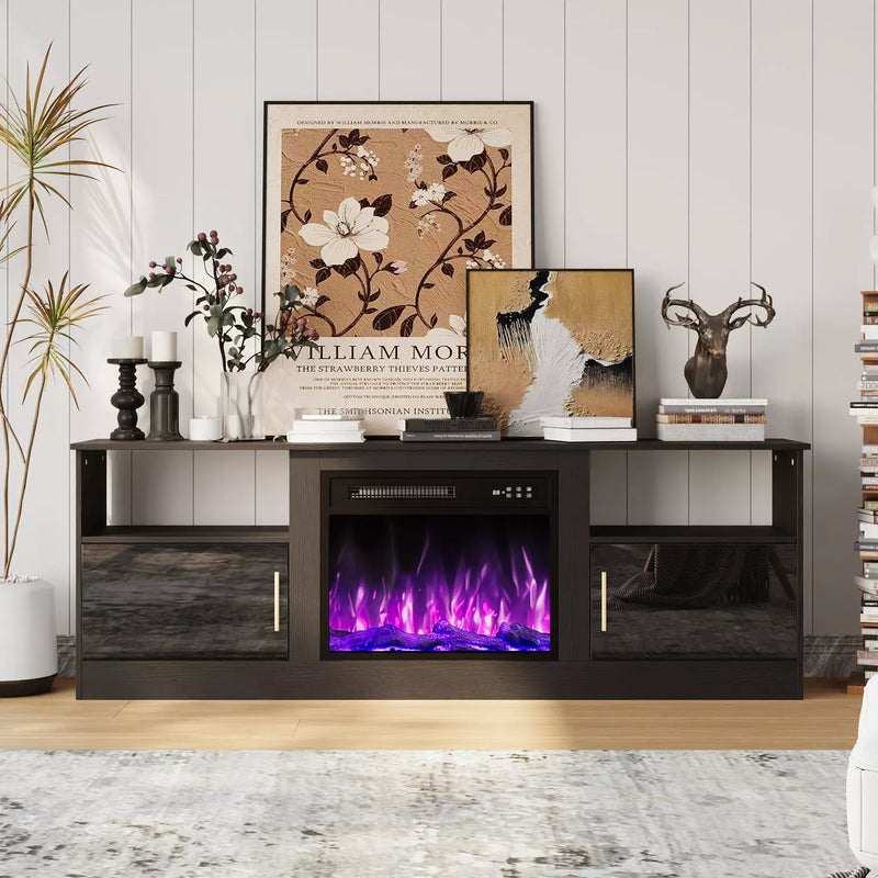 Waleaf Fireplace TV Stand with 23" Electric Fireplace, LED Lighted Entertainment Center, Adjustable Flame LED Color for TVs up to 80"