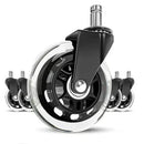 Inline castor wheel with dual outer and inner wheels and brake/lock components, chrome finish, set of multiple wheels.