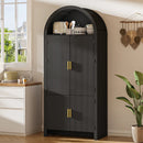 Arched Cabinet, 71" Tall Arched Kitchen Pantry Storage Cabinet with Doors, Modern Fluted Kitchen Storage Cabinet with Adjustable Shelves, Black Cupboard for Kitchen, Dining Room, Bathroom