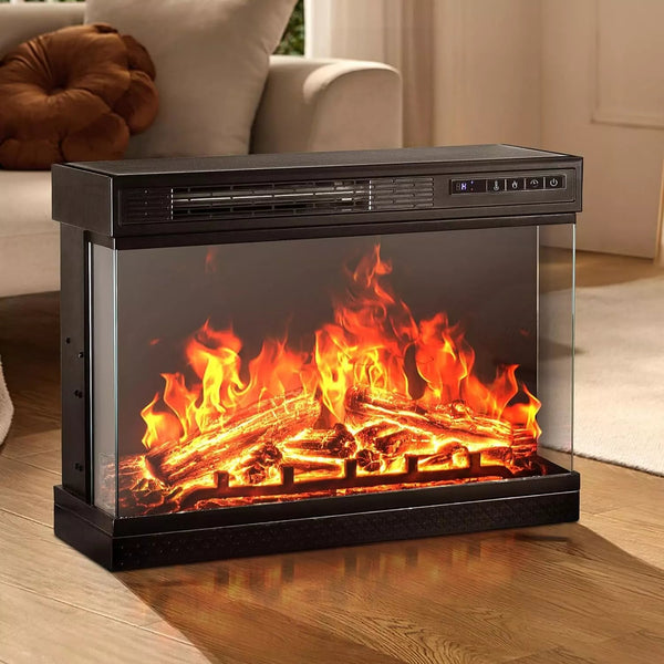 BOSSIN 24 inch 3-Sided Glass Electric Fireplace Insert