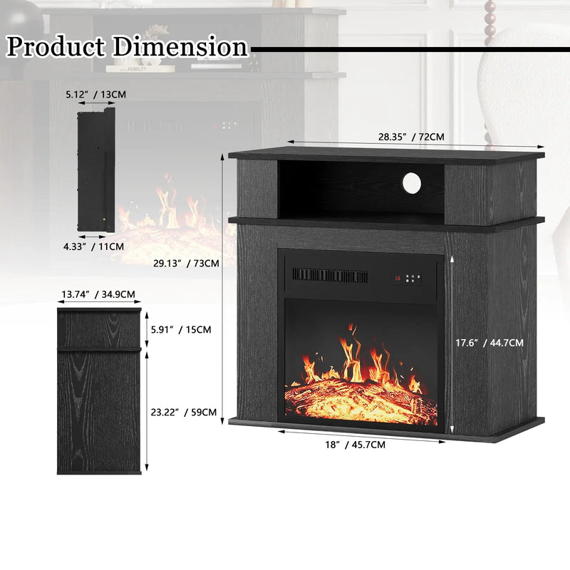 BOSSIN 28" Electric Fireplace with Mantel, 18 inch Electric Fireplace Insert with Remote Control