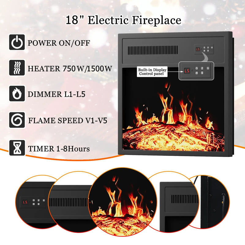 BOSSIN 28" Electric Fireplace with Mantel, 18 inch Electric Fireplace Insert with Remote Control