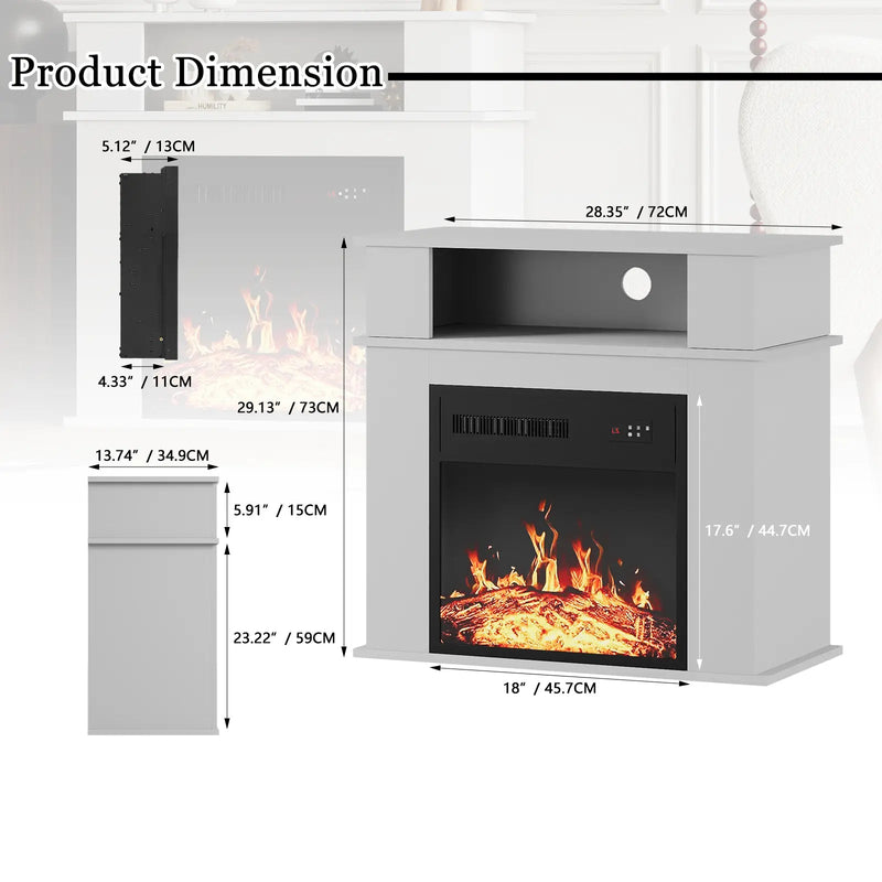 BOSSIN 28" Electric Fireplace with Mantel, 18 inch Electric Fireplace Insert with Remote Control