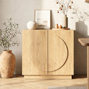 BOSSIN 32" Fluted Bar Cabinet, Modern Console Table with Storage, Buffet Sideboard Cabinet with Round Geometric Barn Doors for Kitchen Dining Room Living Room