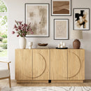 BOSSIN 32" Fluted Bar Cabinet, Modern Console Table with Storage, Buffet Sideboard Cabinet with Round Geometric Barn Doors for Kitchen Dining Room Living Room