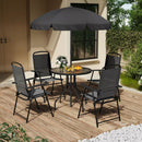BOSSIN 6 Piece Patio Dining Set with Umbrella,Glass Table and 4 Folding Chair for Lawn,Backyard and Garden