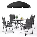 BOSSIN 6 Piece Patio Dining Set with Umbrella,Glass Table and 4 Folding Chair for Lawn,Backyard and Garden