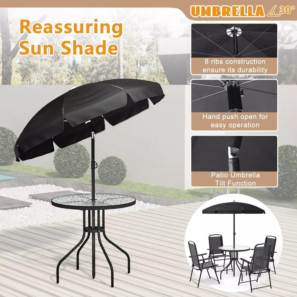 6 piece patio set with umbrella folding BOSSIN 6 Piece Patio Dining Set with Umbrella,Glass Table and 4 Foldin