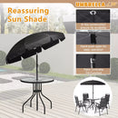 BOSSIN 6 Piece Patio Dining Set with Umbrella,Glass Table and 4 Folding Chair for Lawn,Backyard and Garden