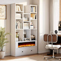 BOSSIN 65" Fireplace Bookcase with Drawers, 36" Electric Fireplace Insert, Open Display Bookshelf with 11 Storage Cubes, Modern Cabinet Organizer for Living Room, Library, Home Office