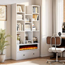 BOSSIN 65" Fireplace Bookcase with Drawers, 36" Electric Fireplace Insert, Open Display Bookshelf with 11 Storage Cubes, Modern Cabinet Organizer for Living Room, Library, Home Office