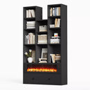 BOSSIN 65" Fireplace Bookcase with Drawers, 36" Electric Fireplace Insert, Open Display Bookshelf with 11 Storage Cubes, Modern Cabinet Organizer for Living Room, Library, Home Office