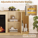 Bossin 70" Fireplace TV Stand with Sliding Doors, Mid-Century Modern Entertainment Center with Electric Fireplace & Storage, Oak