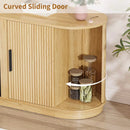 Bossin 70" Fireplace TV Stand with Sliding Doors, Mid-Century Modern Entertainment Center with Electric Fireplace & Storage, Oak