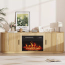 Bossin 70" Fireplace TV Stand with Sliding Doors, Mid-Century Modern Entertainment Center with Electric Fireplace & Storage, Oak