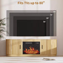 Bossin 70" Fireplace TV Stand with Sliding Doors, Mid-Century Modern Entertainment Center with Electric Fireplace & Storage, Oak