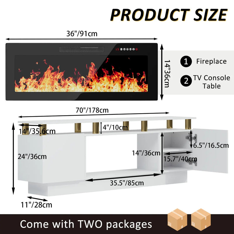 BOSSIN 70 Inches Fireplace TV Stand for TVs up to 80 Inches Console with 36'' Electric Fireplace