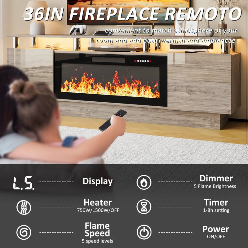 BOSSIN 70 Inches Fireplace TV Stand for TVs up to 80 Inches Console with 36'' Electric Fireplace