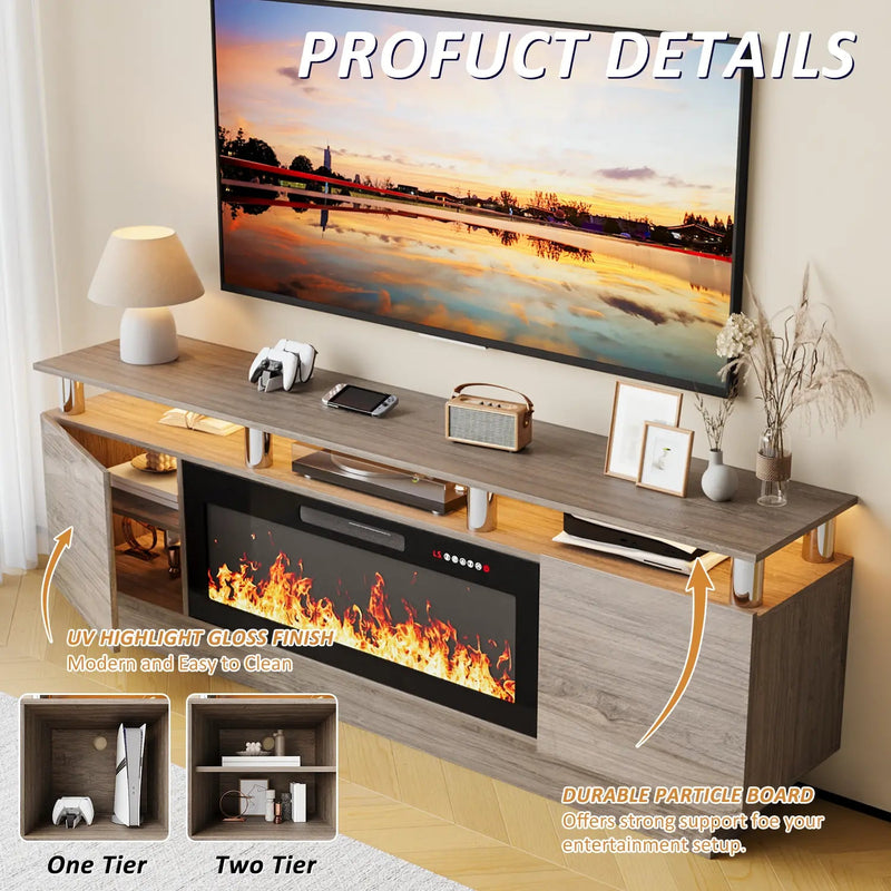 BOSSIN 70 Inches Fireplace TV Stand for TVs up to 80 Inches Console with 36'' Electric Fireplace