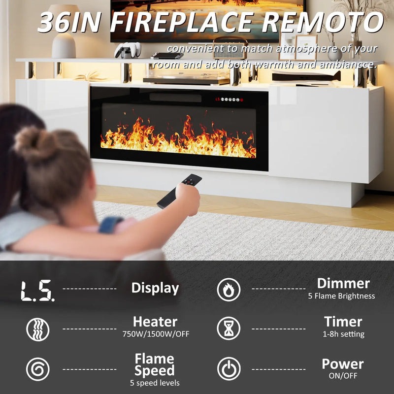 BOSSIN 70 Inches Fireplace TV Stand for TVs up to 80 Inches Console with 36'' Electric Fireplace