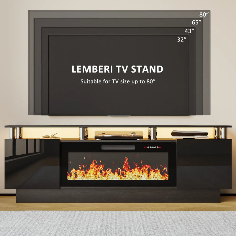 BOSSIN 70 Inches Fireplace TV Stand for TVs up to 80 Inches Console with 36'' Electric Fireplace