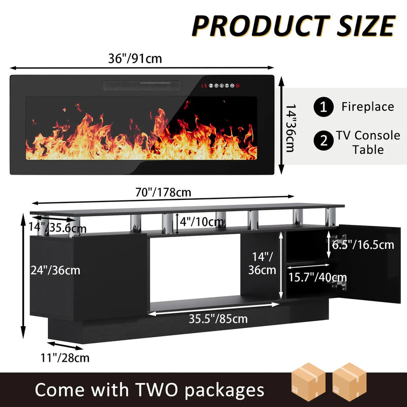 BOSSIN 70 Inches Fireplace TV Stand for TVs up to 80 Inches Console with 36'' Electric Fireplace