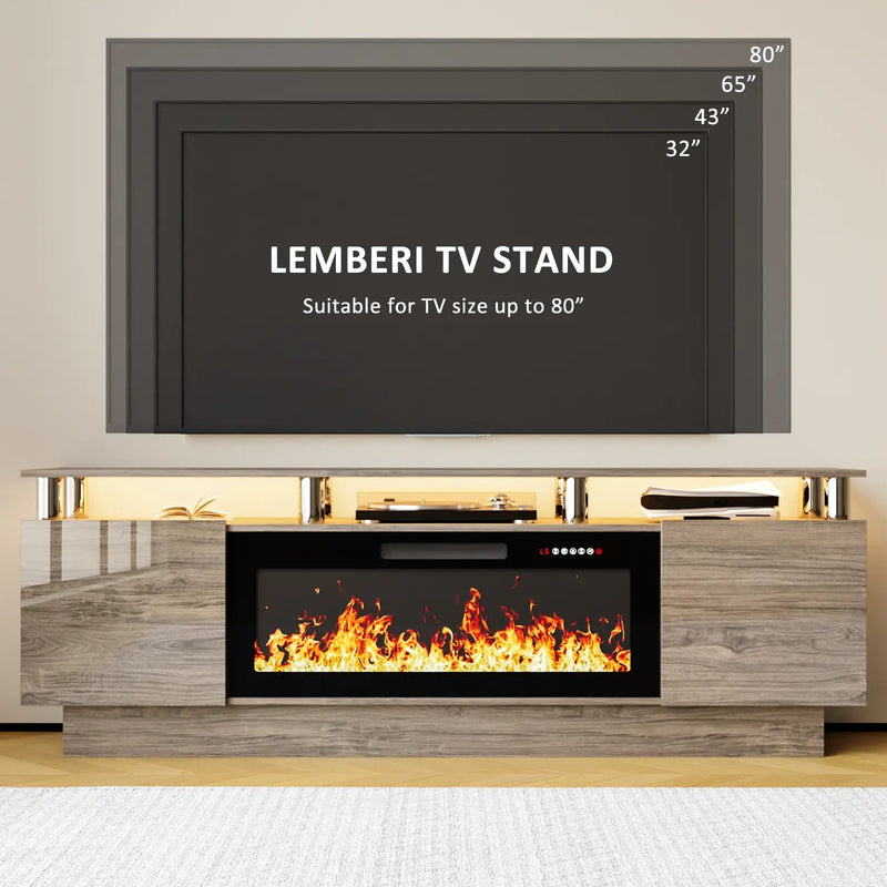 BOSSIN 70 Inches Fireplace TV Stand for TVs up to 80 Inches Console with 36'' Electric Fireplace