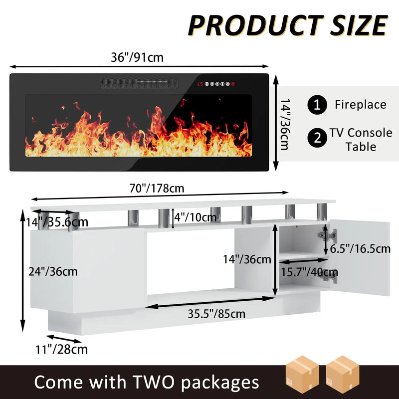 BOSSIN 70 Inches Fireplace TV Stand for TVs up to 80 Inches Console with 36'' Electric Fireplace