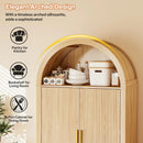 BOSSIN 71" Arched Kitchen Pantry Cabinet, Tall Arched Fluted Storage Cabinet Pantry with Doors and Adjustable Shelves, Modern Natural Wood Cupboard Organizer for Kitchen, Dining Room, Living Room