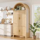 BOSSIN 71" Arched Kitchen Pantry Cabinet, Tall Arched Fluted Storage Cabinet Pantry with Doors and Adjustable Shelves, Modern Natural Wood Cupboard Organizer for Kitchen, Dining Room, Living Room