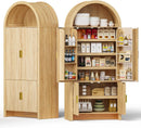 BOSSIN 71" Arched Kitchen Pantry Cabinet, Tall Arched Fluted Storage Cabinet Pantry with Doors and Adjustable Shelves, Modern Natural Wood Cupboard Organizer for Kitchen, Dining Room, Living Room
