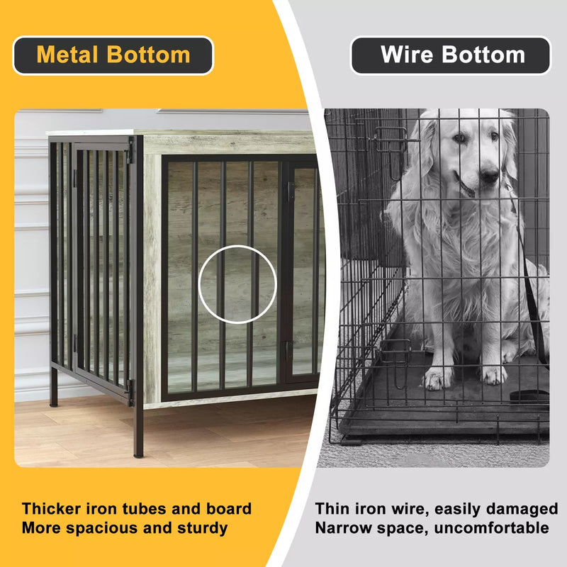 BOSSIN 78inch Dog Crate Furniture for 2 Dogs, Large Double Dog Cage Furniture with Divider, Wooden Indoor Dog Kennel for Medium Large Dogs