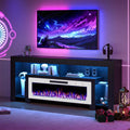BOSSIN 80" Fireplace TV Stand with 50" Electric Fireplace for TVs up to 90", Entertainment Center with 20-Color LED Lights, Modern Wood Media Console Cabinet for Living Room
