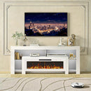 BOSSIN 80" Fireplace TV Stand with 50" Electric Fireplace for TVs up to 90", Entertainment Center with 20-Color LED Lights, Modern Wood Media Console Cabinet for Living Room