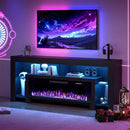BOSSIN 80" Fireplace TV Stand with 50" Electric Fireplace for TVs up to 90", Entertainment Center with 20-Color LED Lights, Modern Wood Media Console Cabinet for Living Room