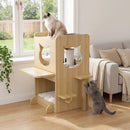 BOSSIN Cat Feeding Station with Water Fountain Space, Window Perch & Rattan Ladder, Wood-Grain Indoor Cat Food Table with Hanging Toys, Bottom Rest Area & Scratch Posts, Dog Proof Pet Feeder  199.99