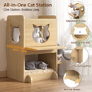 BOSSIN Cat Feeding Station with Water Fountain Space, Window Perch & Rattan Ladder, Wood-Grain Indoor Cat Food Table with Hanging Toys, Bottom Rest Area & Scratch Posts, Dog Proof Pet Feeder  199.99
