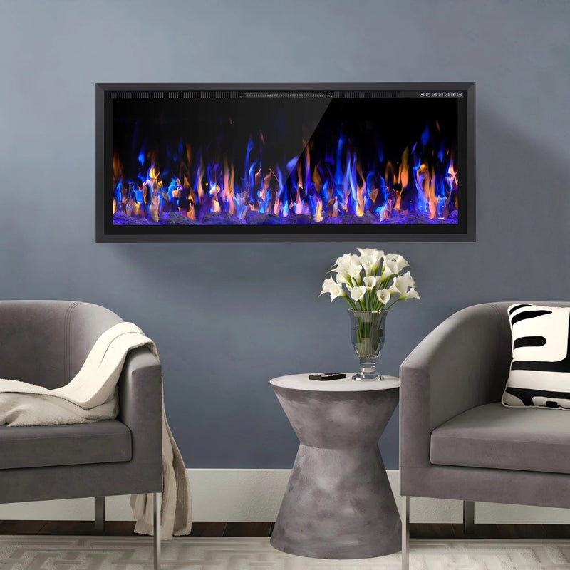 BOSSIN  Electric Fireplace Ultra Narrow Frame &Wider screen with Adjustable Flame Color and Speed,Remote Control with Timer,750/1500W