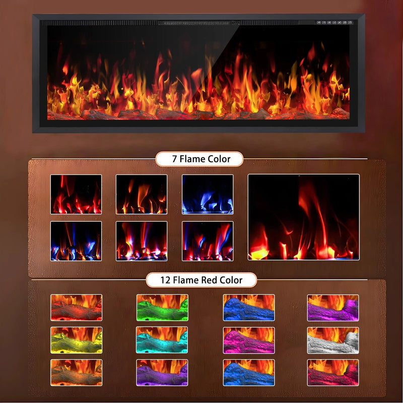 BOSSIN  Electric Fireplace Ultra Narrow Frame &Wider screen with Adjustable Flame Color and Speed,Remote Control with Timer,750/1500W