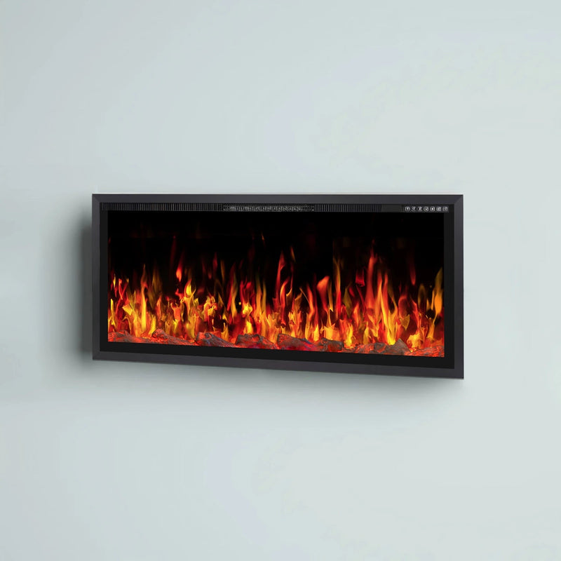BOSSIN  Electric Fireplace Ultra Narrow Frame &Wider screen with Adjustable Flame Color and Speed,Remote Control with Timer,750/1500W