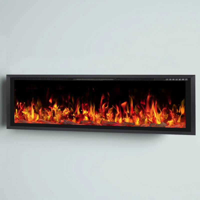 BOSSIN  Electric Fireplace Ultra Narrow Frame &Wider screen with Adjustable Flame Color and Speed,Remote Control with Timer,750/1500W