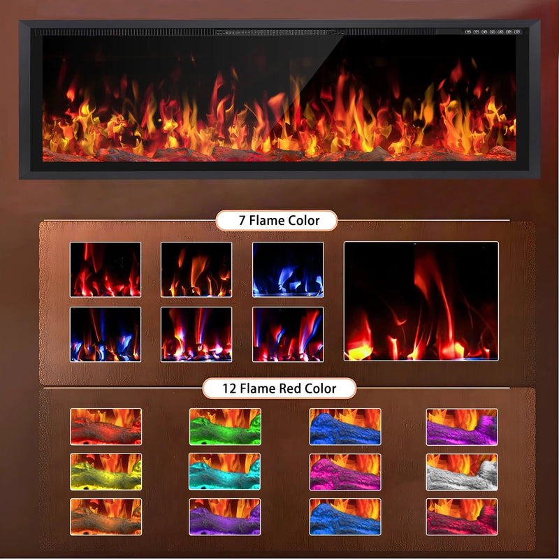 BOSSIN  Electric Fireplace Ultra Narrow Frame &Wider screen with Adjustable Flame Color and Speed,Remote Control with Timer,750/1500W