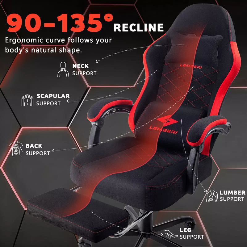 BOSSIN Gaming Chair, Fabric Big and Tall Video Game Chairs for Adults with Footrest,Racing Style Ergonomic Computer Gamer Chair with Headrest and Lumbar Support